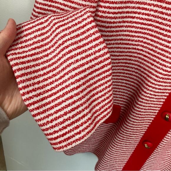 Vintage Womens L Red & White Striped Varsity Cardigan Preppy Nautical Coastal - Picture 6 of 11